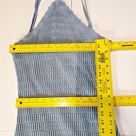 Altar'd State Dusty Blue Halter Crochet Short Mini Dress Boho Women's L 3706 - Picture 7 of 9